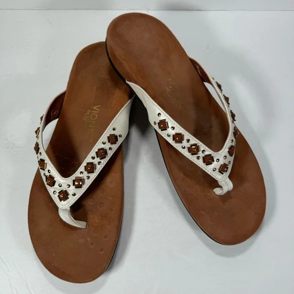Vionic Shoes Vionic Floriana White Beaded Thong Comfort Flip